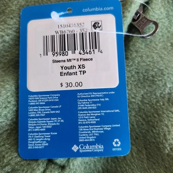 Columbia Steens Mt II Fleece Jacket Youth XS Pine Green Full Zip Outdoor NWT - Picture 7 of 9